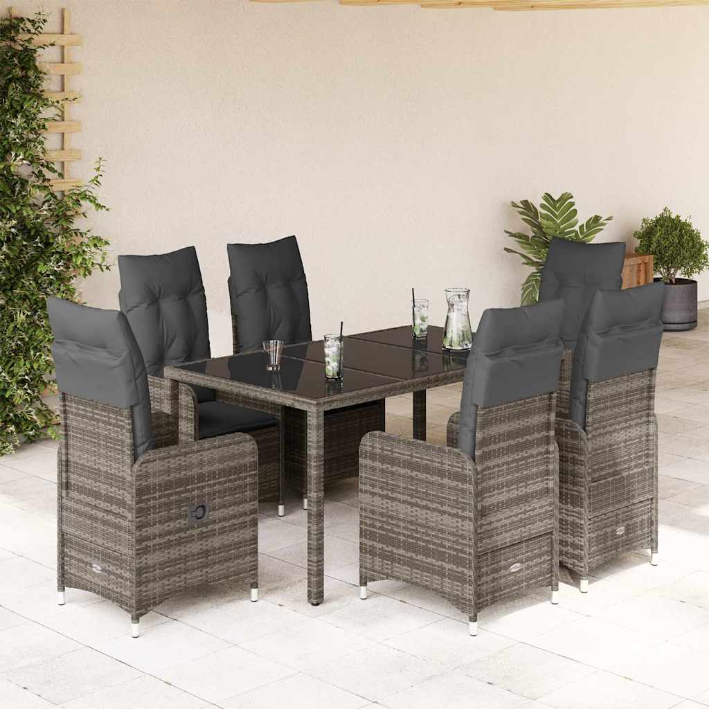 Set Bistrò da Giardino 7 pz con Cuscini in Polyrattan Grigio - homemem39
