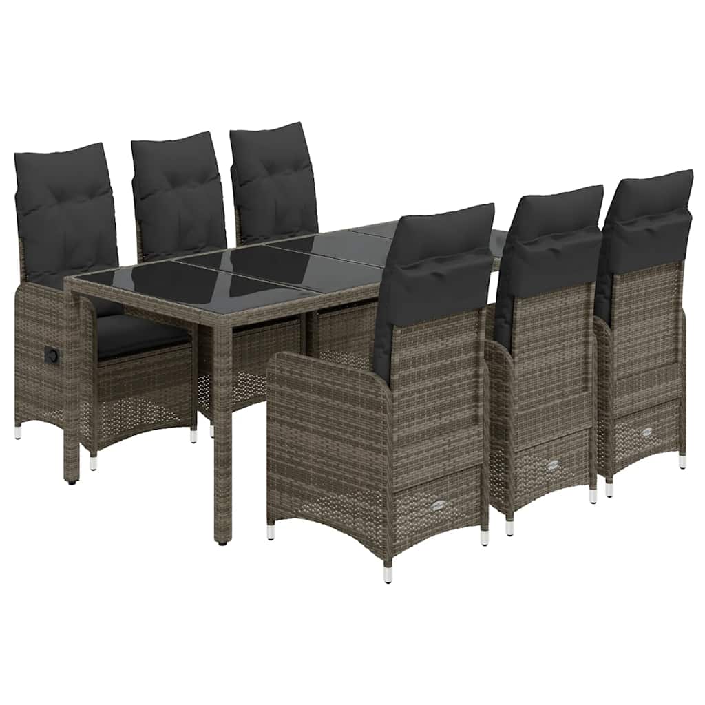 Set Bistrò da Giardino 7 pz con Cuscini in Polyrattan Grigio | homemem39