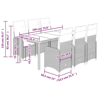 Set Bistrò da Giardino 7 pz con Cuscini in Polyrattan Grigio - homemem39