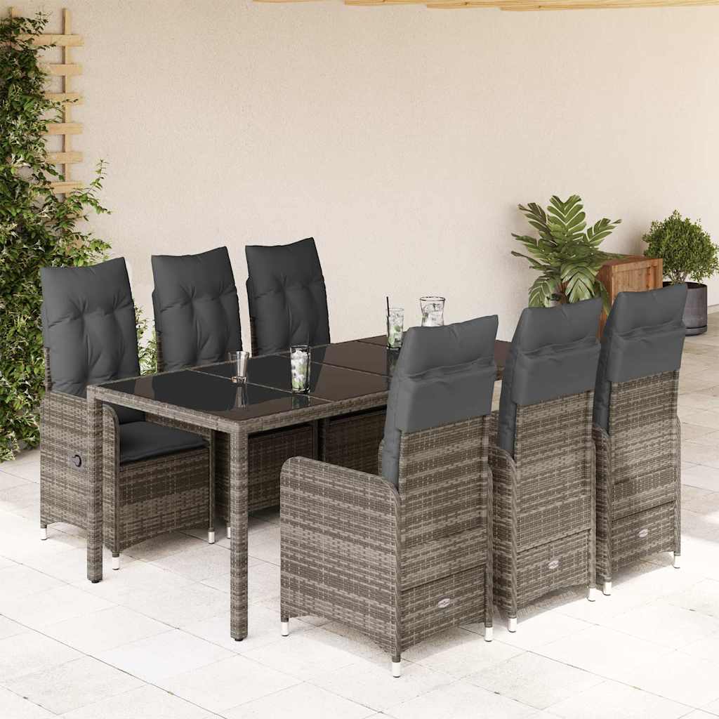 Set Bistrò da Giardino 7 pz con Cuscini in Polyrattan Grigio | homemem39
