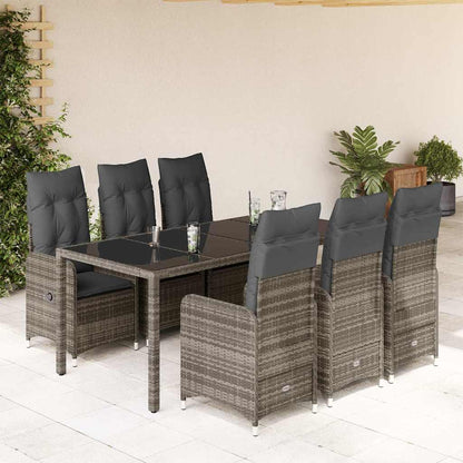 Set Bistrò da Giardino 7 pz con Cuscini in Polyrattan Grigio | homemem39