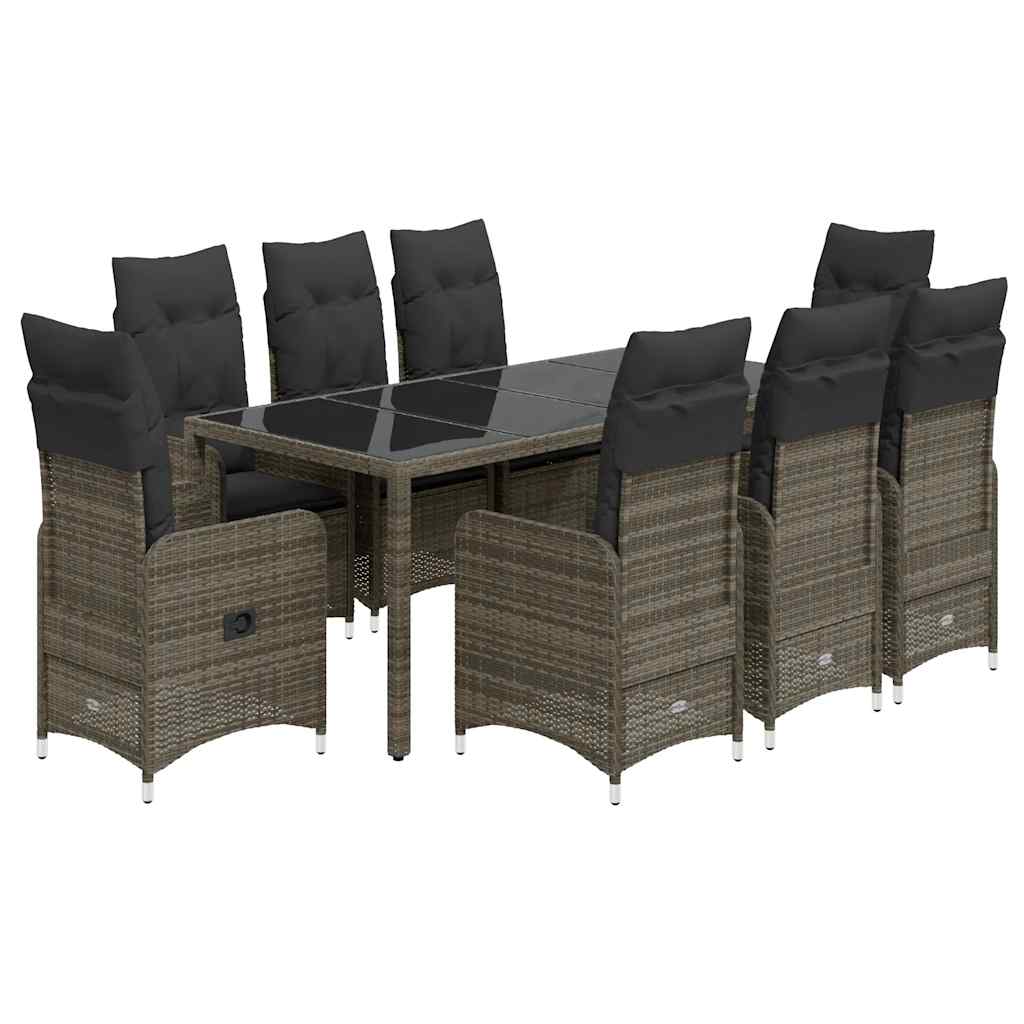Set Bistrò da Giardino 9 pz con Cuscini in Polyrattan Grigio | homemem39