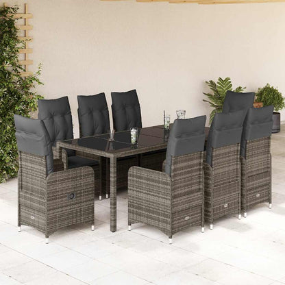 Set Bistrò da Giardino 9 pz con Cuscini in Polyrattan Grigio | homemem39