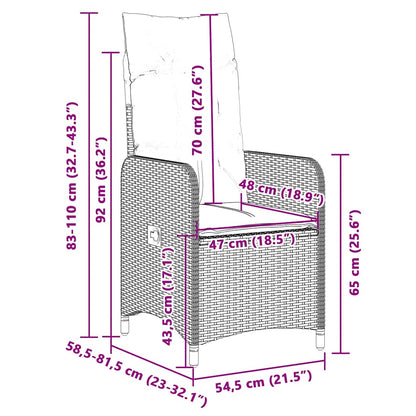 Set Bistrò da Giardino 9 pz con Cuscini in Polyrattan Grigio