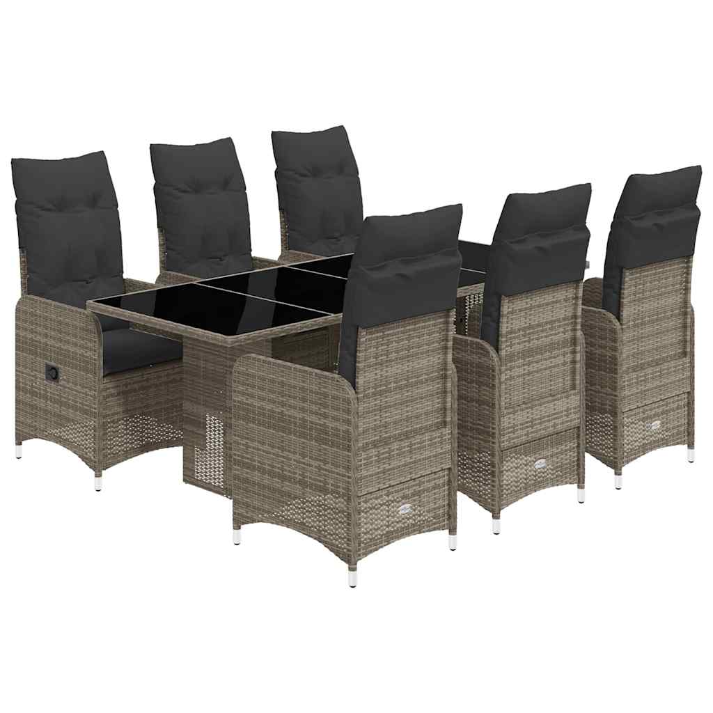 Set Bistrò da Giardino 7 pz con Cuscini in Polyrattan Grigio | homemem39