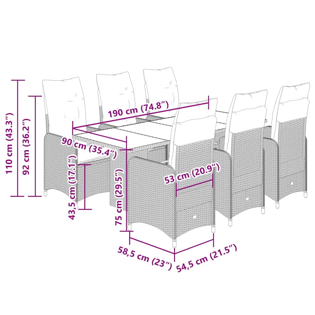 Set Bistrò da Giardino 7 pz con Cuscini in Polyrattan Grigio | homemem39