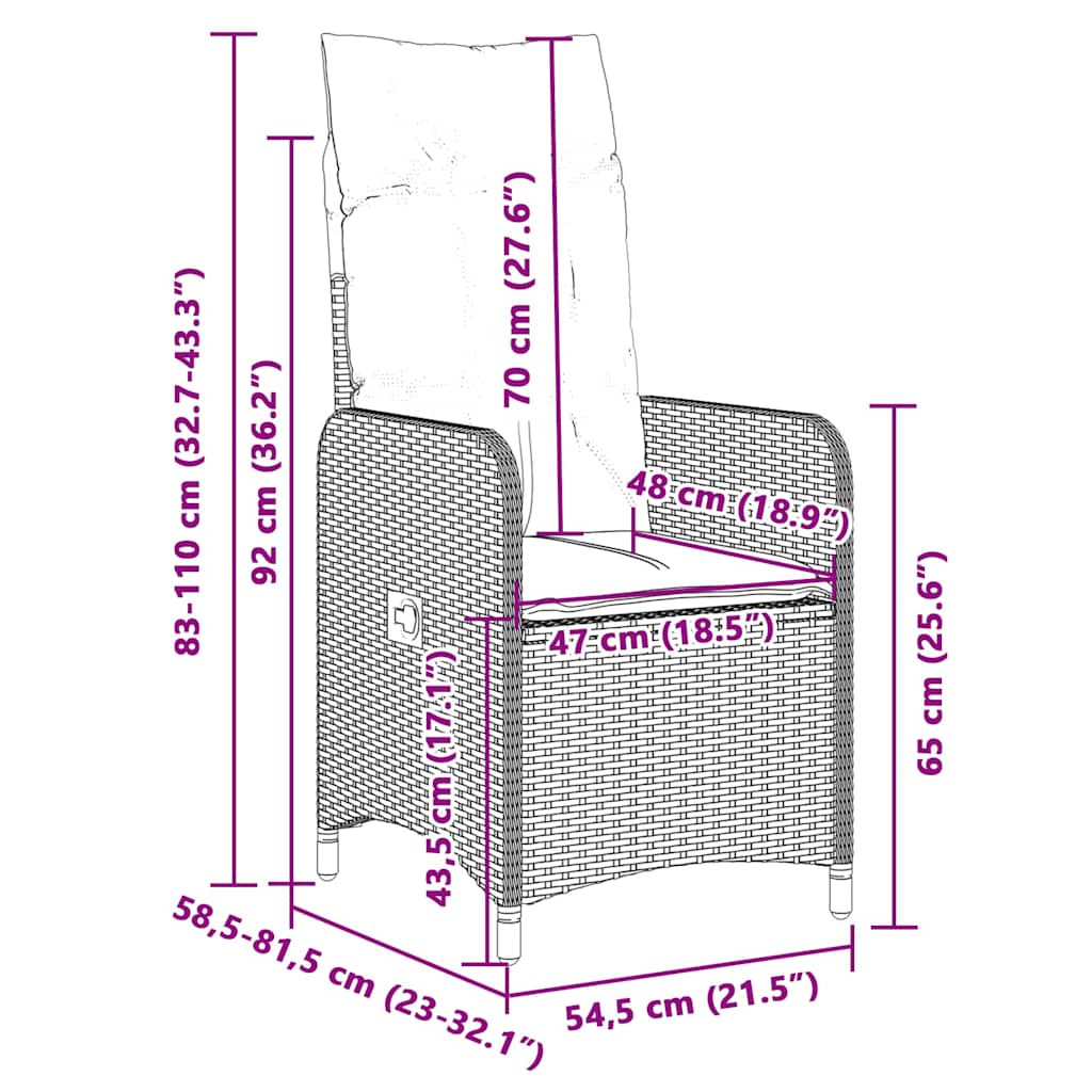 Set Bistrò da Giardino 7 pz con Cuscini in Polyrattan Grigio - homemem39