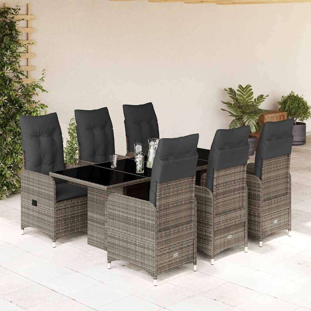 Set Bistrò da Giardino 7 pz con Cuscini in Polyrattan Grigio | homemem39