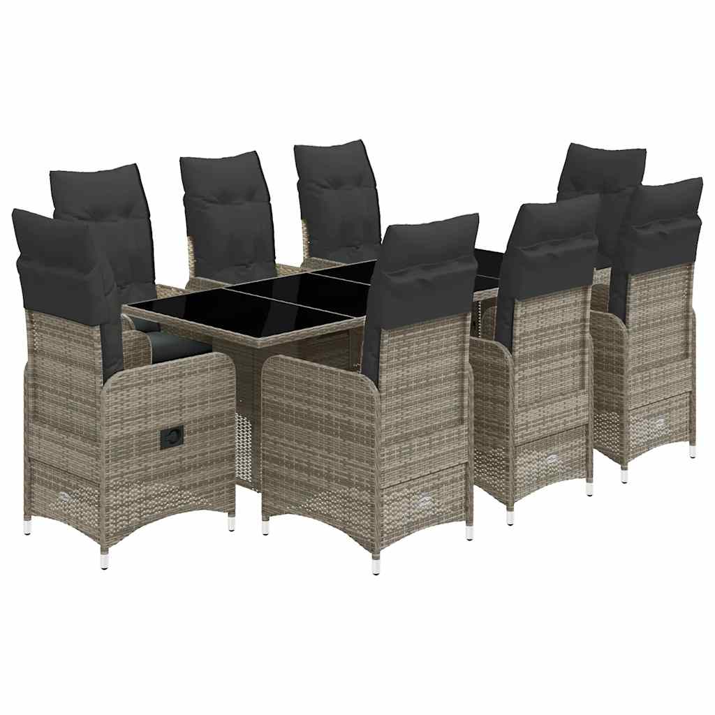 Set Bistrò da Giardino 9 pz con Cuscini in Polyrattan Grigio | homemem39