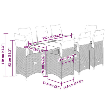 Set Bistrò da Giardino 9 pz con Cuscini in Polyrattan Grigio - homemem39