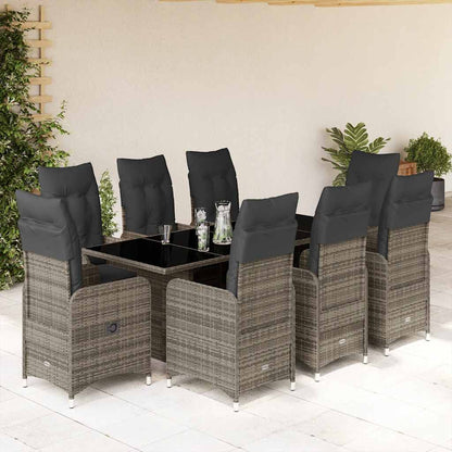 Set Bistrò da Giardino 9 pz con Cuscini in Polyrattan Grigio | homemem39