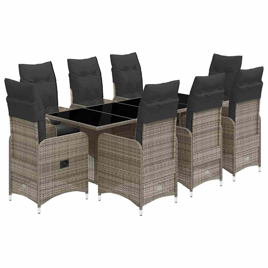 Set Bistrò da Giardino 9 pz con Cuscini in Polyrattan Grigio | homemem39