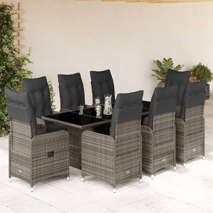 Set Bistrò da Giardino 9 pz con Cuscini in Polyrattan Grigio | homemem39