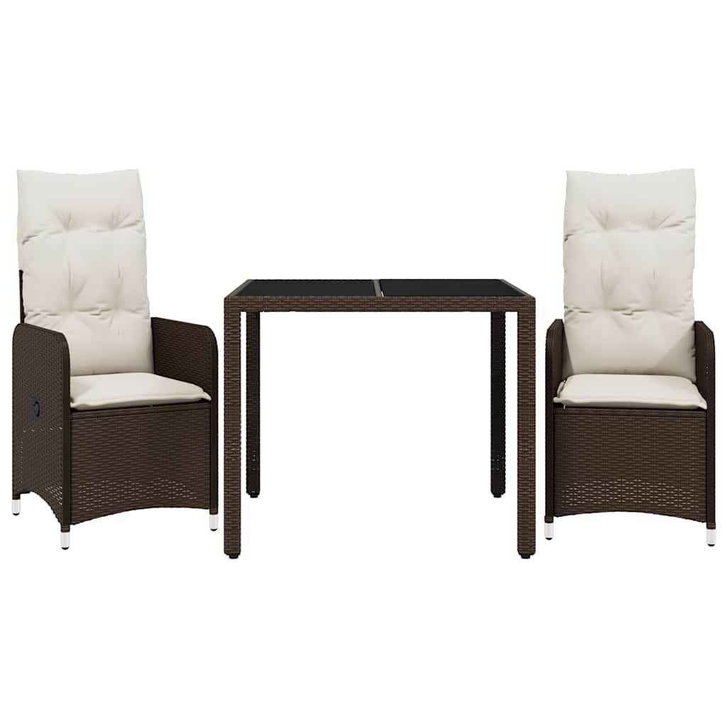 Set Bistrò da Giardino 3 pz con Cuscini in Polyrattan Marrone | homemem39