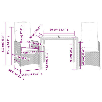 Set Bistrò da Giardino 3 pz con Cuscini in Polyrattan Marrone | homemem39