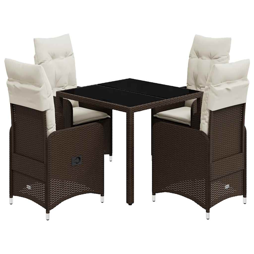 Set Bistrò da Giardino 5 pz con Cuscini in Polyrattan Marrone - homemem39