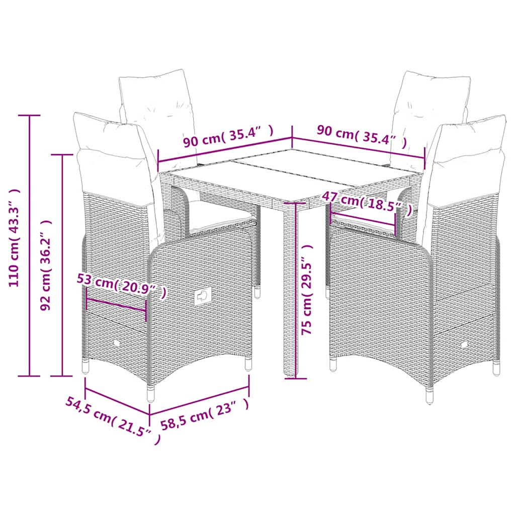 Set Bistrò da Giardino 5 pz con Cuscini in Polyrattan Marrone | homemem39