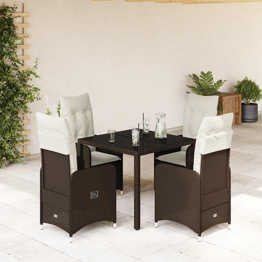 Set Bistrò da Giardino 5 pz con Cuscini in Polyrattan Marrone - homemem39