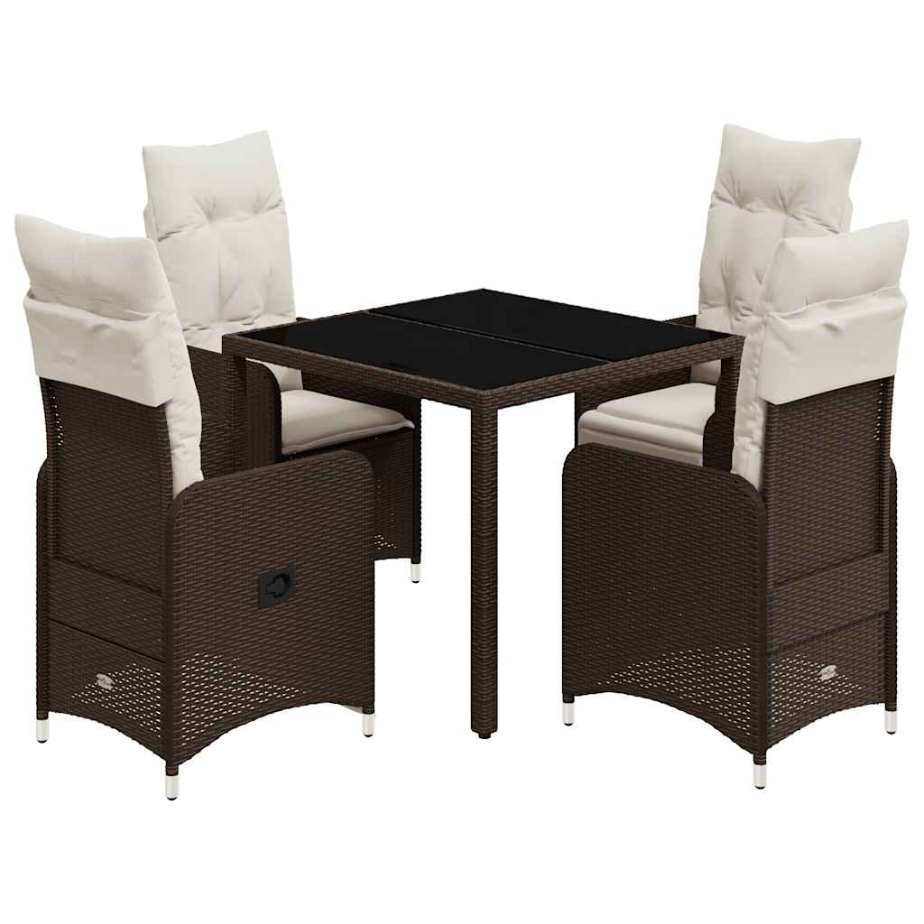 Set Bistrò da Giardino 5 pz con Cuscini in Polyrattan Marrone | homemem39