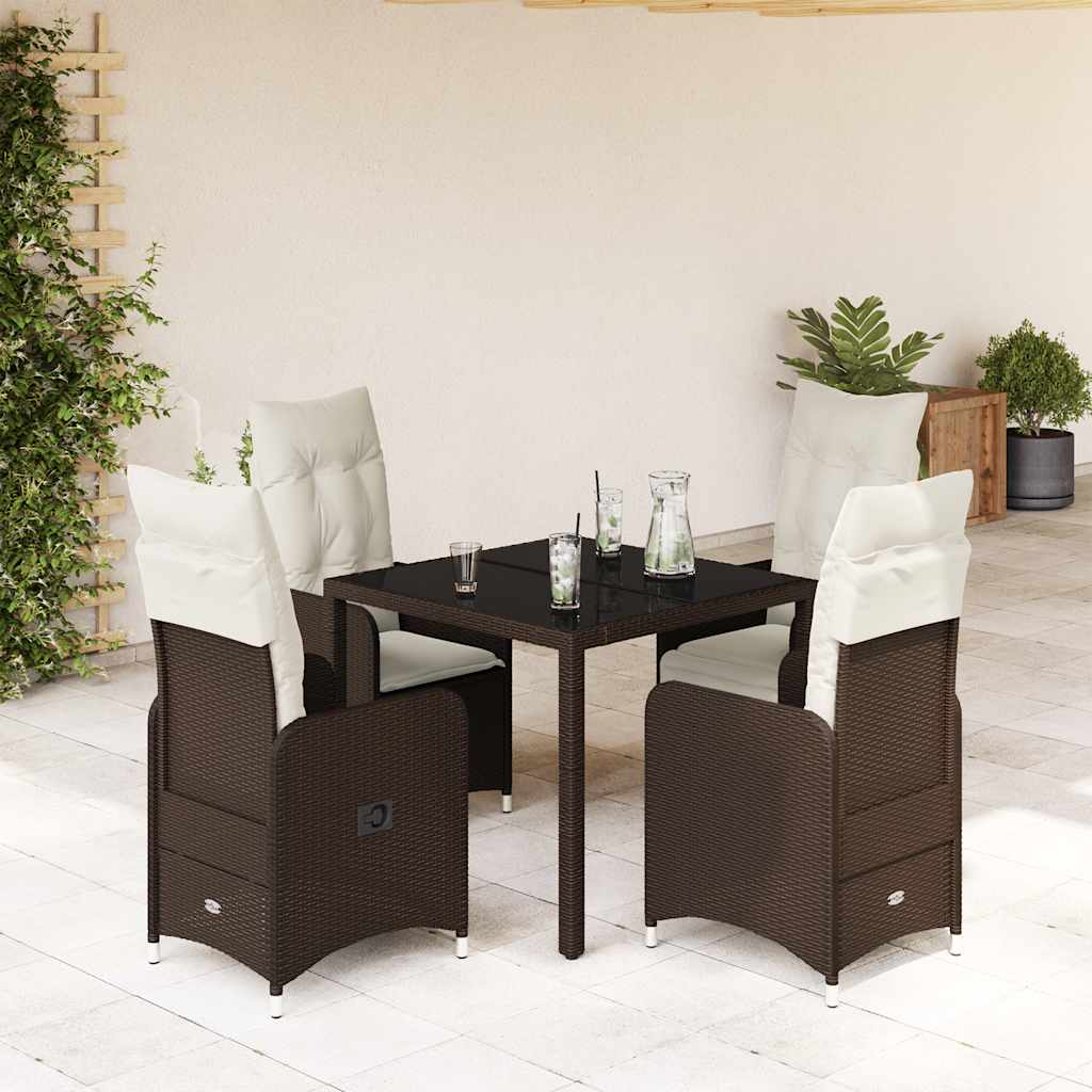 Set Bistrò da Giardino 5 pz con Cuscini in Polyrattan Marrone | homemem39