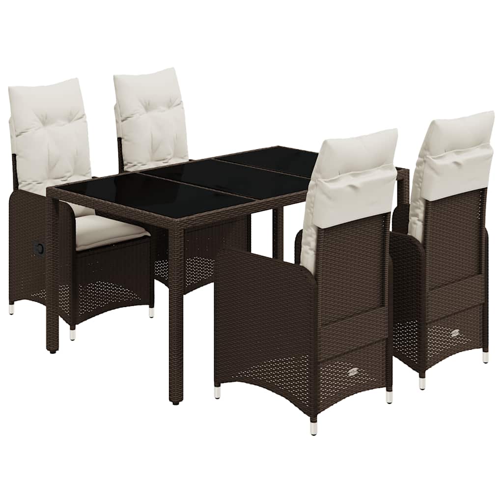 Set Bistrò da Giardino 5 pz con Cuscini in Polyrattan Marrone | homemem39