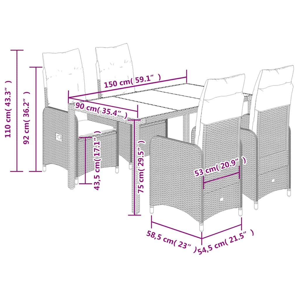 Set Bistrò da Giardino 5 pz con Cuscini in Polyrattan Marrone | homemem39