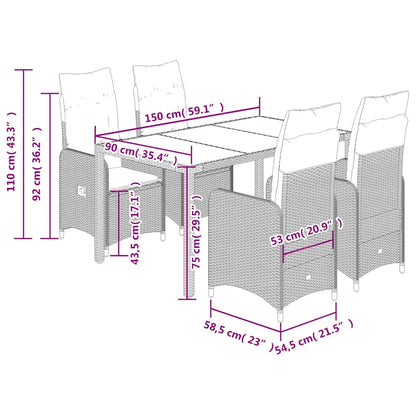 Set Bistrò da Giardino 5 pz con Cuscini in Polyrattan Marrone | homemem39