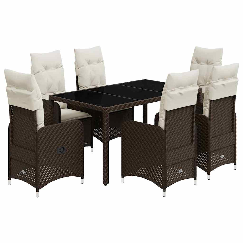 Set Bistrò da Giardino 7 pz con Cuscini in Polyrattan Marrone | homemem39