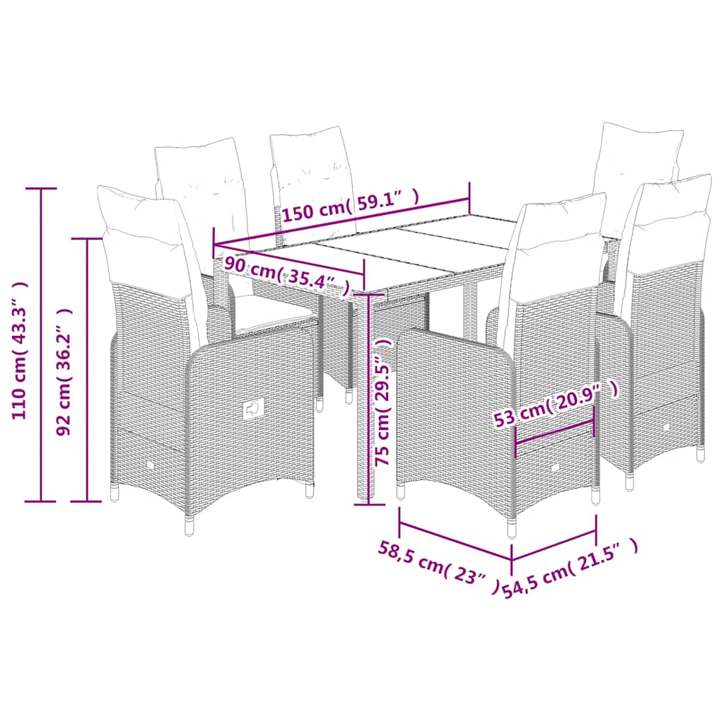 Set Bistrò da Giardino 7 pz con Cuscini in Polyrattan Marrone | homemem39