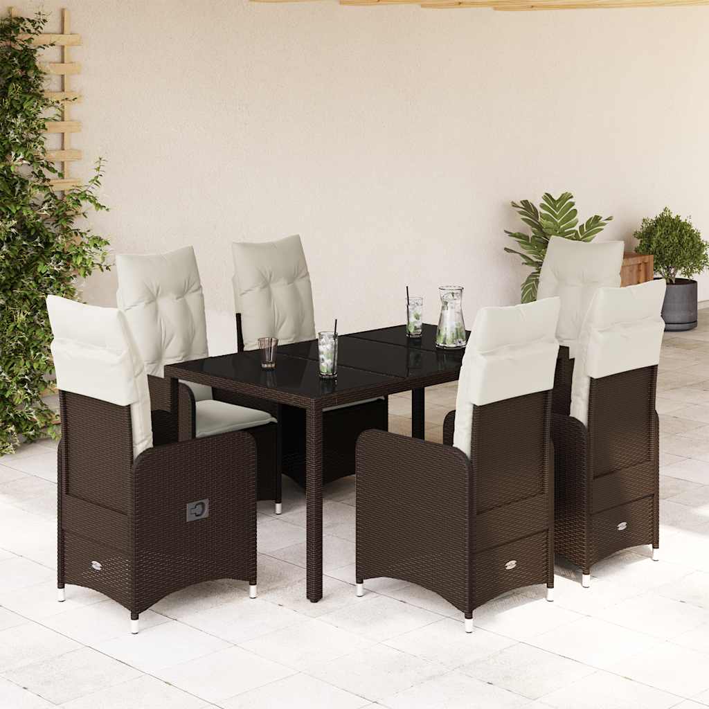 Set Bistrò da Giardino 7 pz con Cuscini in Polyrattan Marrone | homemem39