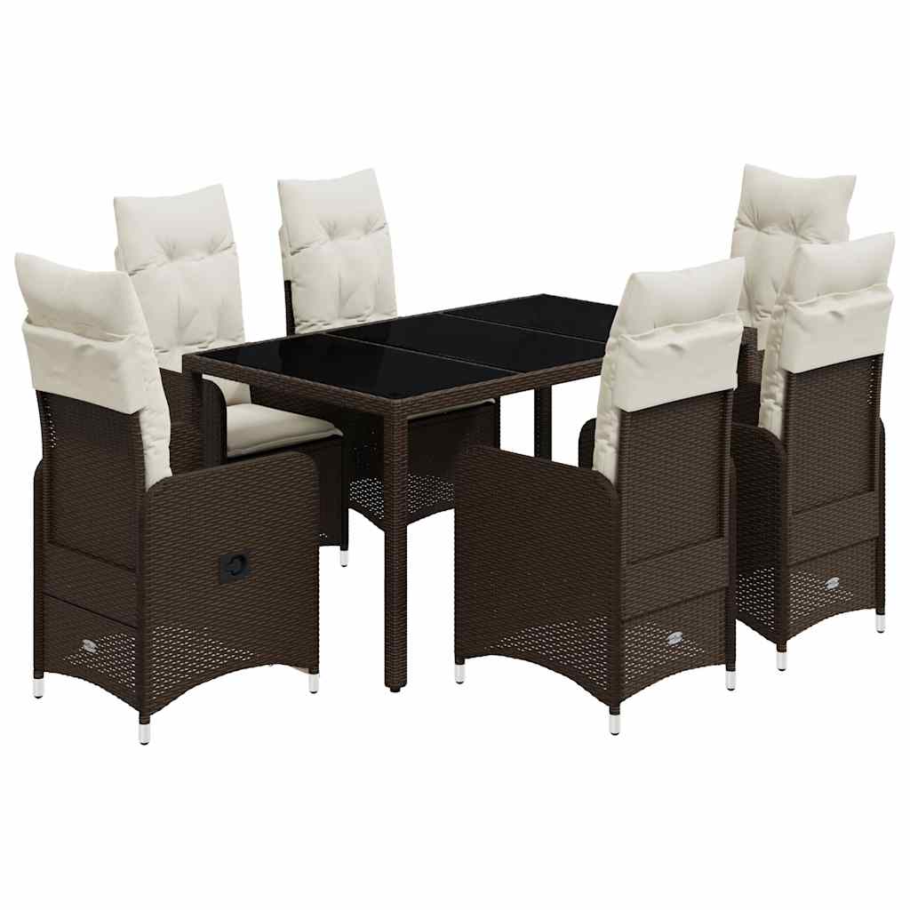 Set Bistrò da Giardino 7 pz con Cuscini in Polyrattan Marrone | homemem39