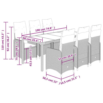 Set Bistrò da Giardino 7 pz con Cuscini in Polyrattan Marrone | homemem39