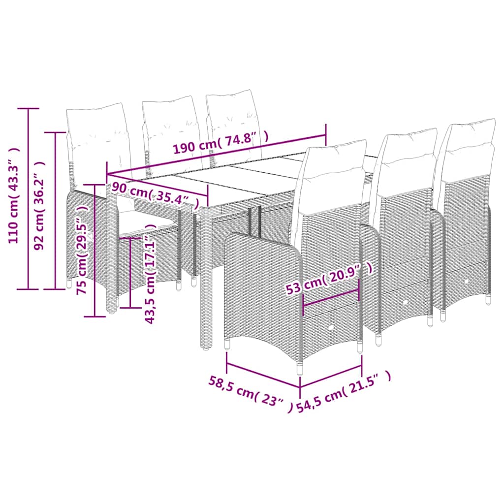Set Bistrò da Giardino 7 pz con Cuscini in Polyrattan Marrone - homemem39