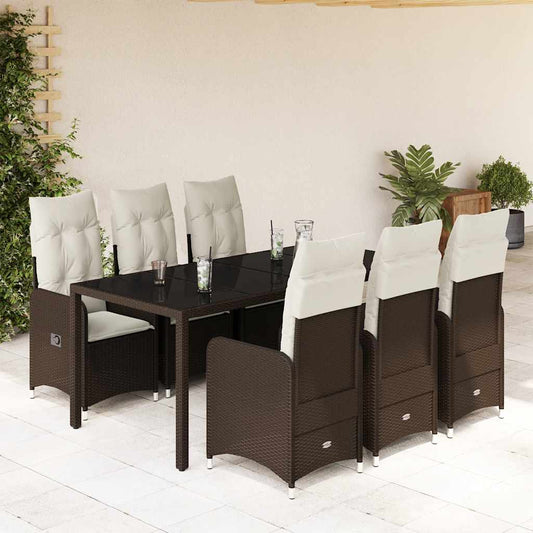 Set Bistrò da Giardino 7 pz con Cuscini in Polyrattan Marrone - homemem39