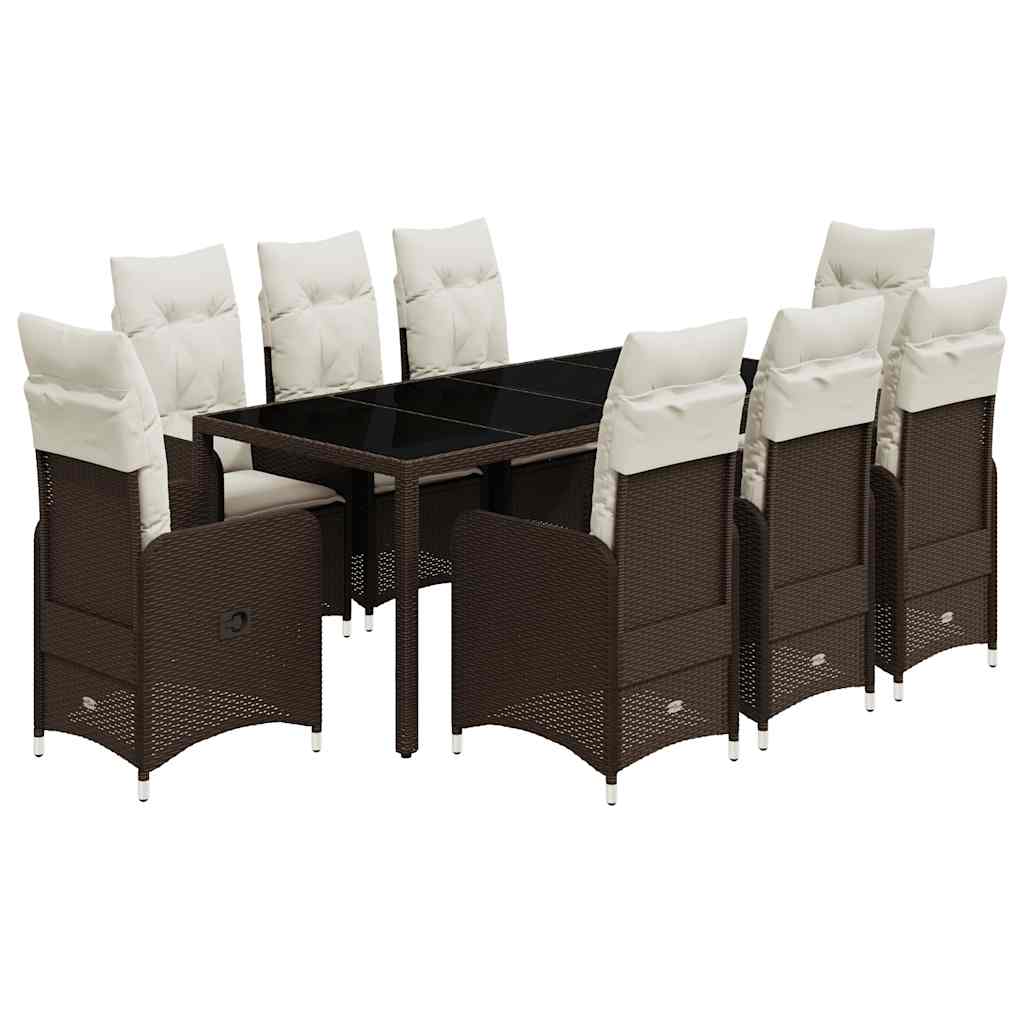 Set Bistrò da Giardino 9 pz con Cuscini in Polyrattan Marrone | homemem39