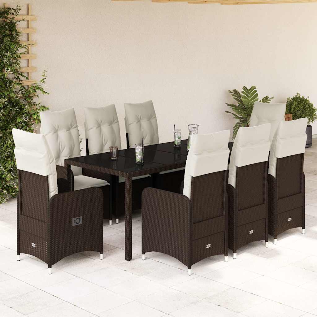 Set Bistrò da Giardino 9 pz con Cuscini in Polyrattan Marrone | homemem39