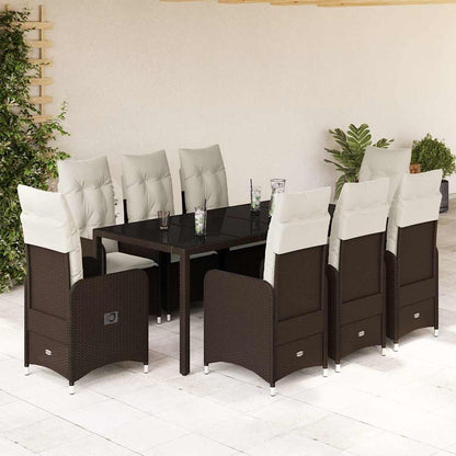 Set Bistrò da Giardino 9 pz con Cuscini in Polyrattan Marrone | homemem39