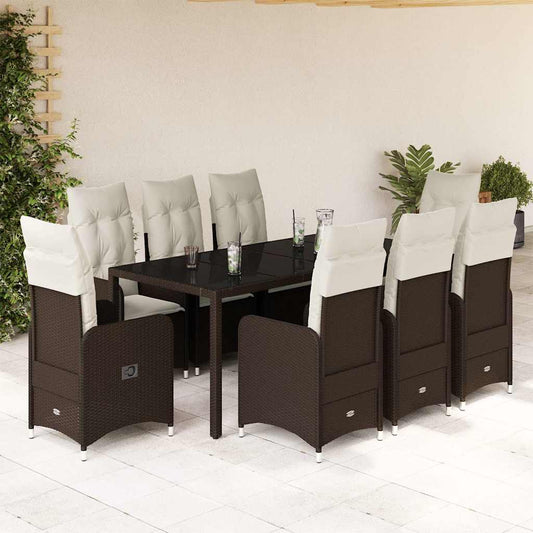Set Bistrò da Giardino 9 pz con Cuscini in Polyrattan Marrone - homemem39