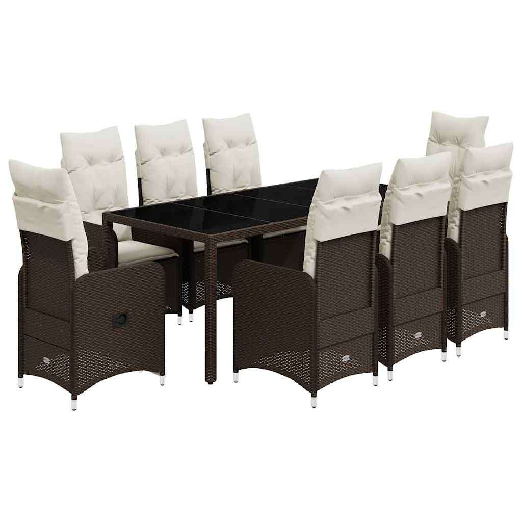 Set Bistrò da Giardino 9 pz con Cuscini in Polyrattan Marrone | homemem39