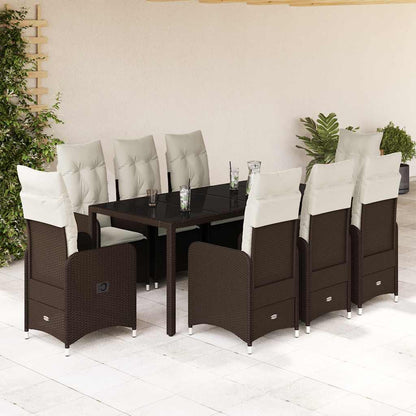 Set Bistrò da Giardino 9 pz con Cuscini in Polyrattan Marrone | homemem39