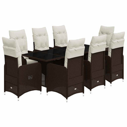 Set Bistrò da Giardino 9 pz con Cuscini in Polyrattan Marrone