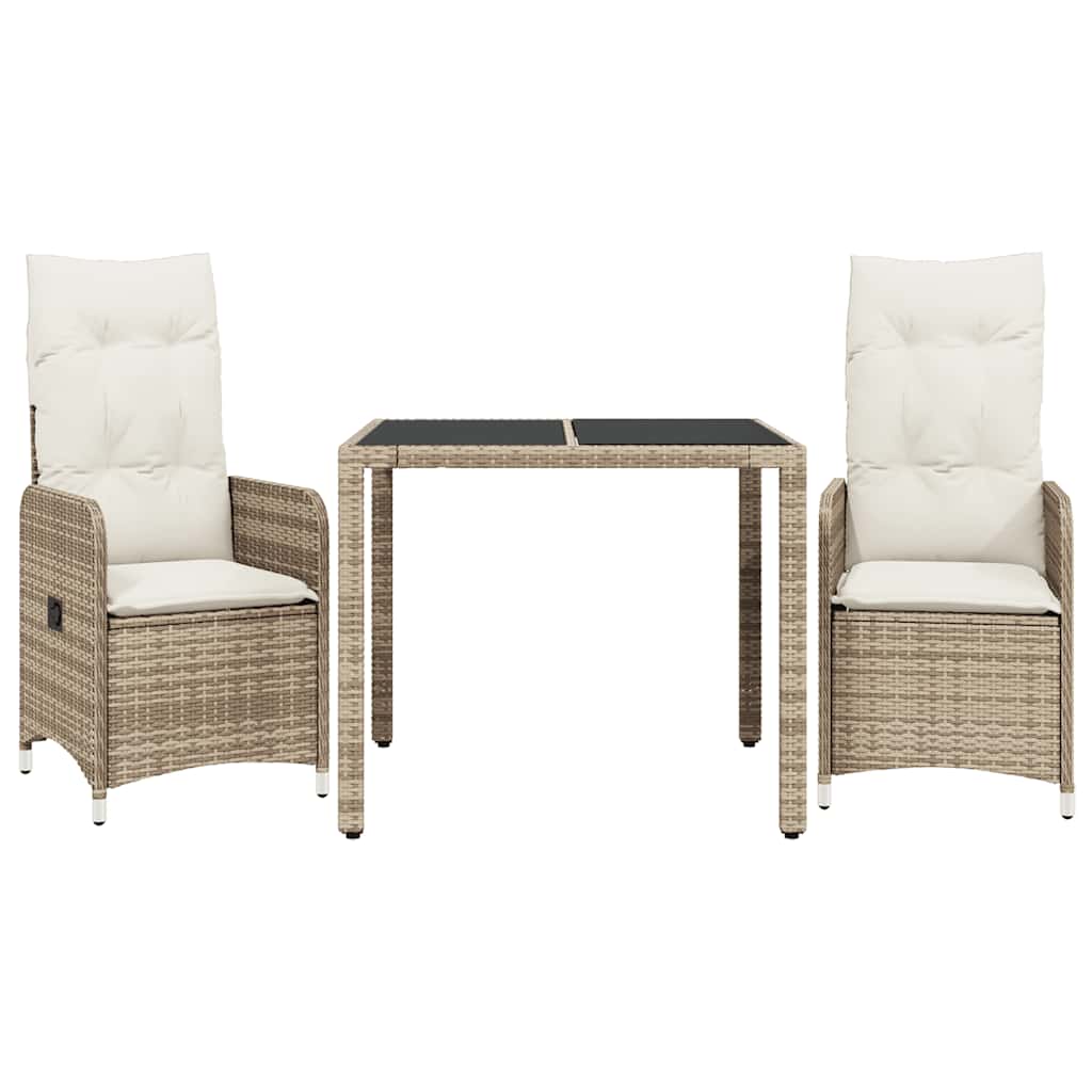 Set da Bistrò da Giardino 3 pz con Cuscini Beige in Polyrattan | homemem39