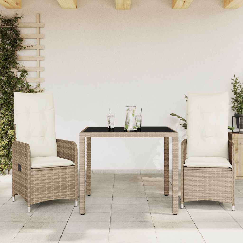 Set da Bistrò da Giardino 3 pz con Cuscini Beige in Polyrattan | homemem39