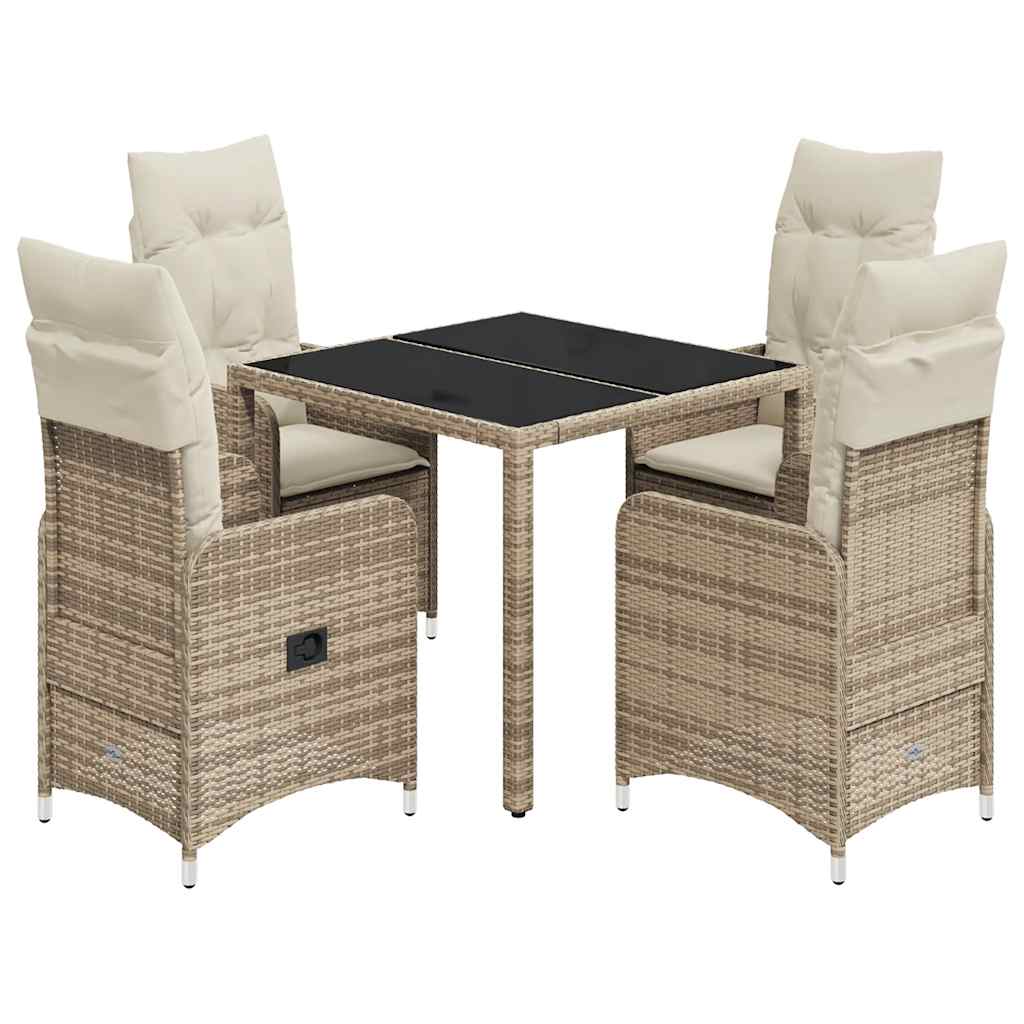 Set da Bistrò da Giardino 5 pz con Cuscini Beige in Polyrattan - homemem39