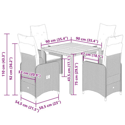 Set da Bistrò da Giardino 5 pz con Cuscini Beige in Polyrattan | homemem39