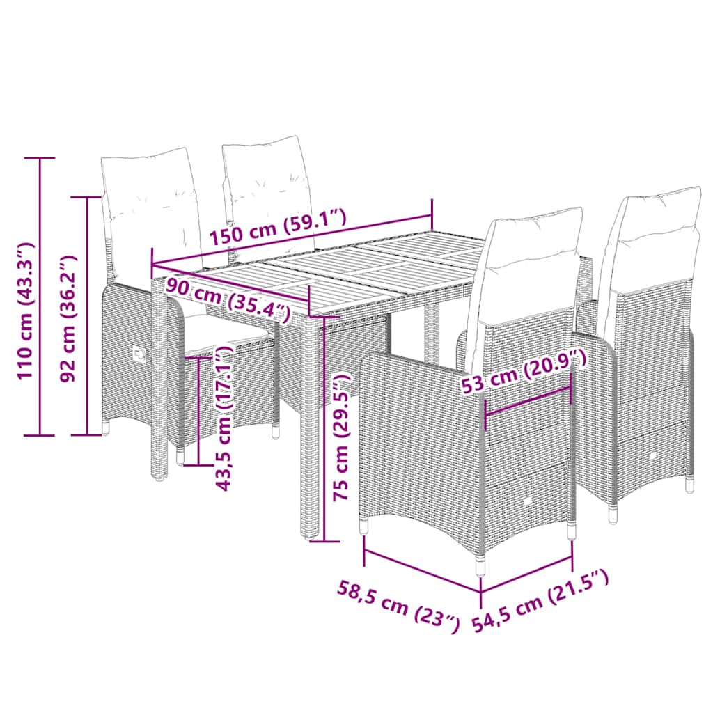 Set da Bistrò da Giardino 5 pz con Cuscini Beige in Polyrattan | homemem39