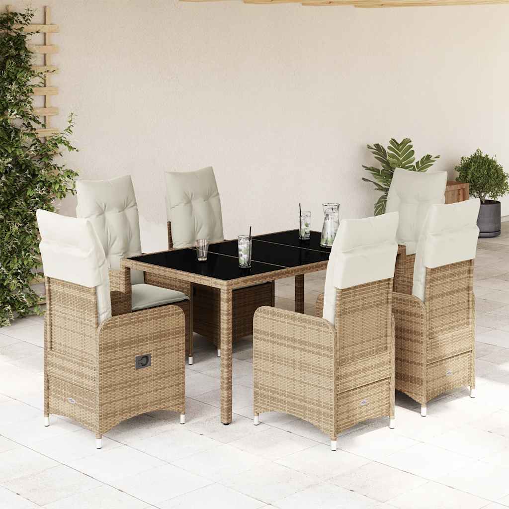 Set da Bistrò da Giardino 7 pz con Cuscini Beige in Polyrattan | homemem39