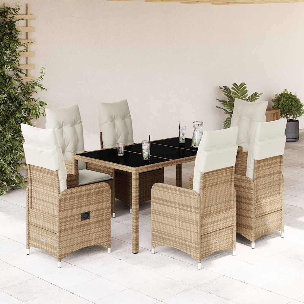 Set da Bistrò da Giardino 7 pz con Cuscini Beige in Polyrattan - homemem39