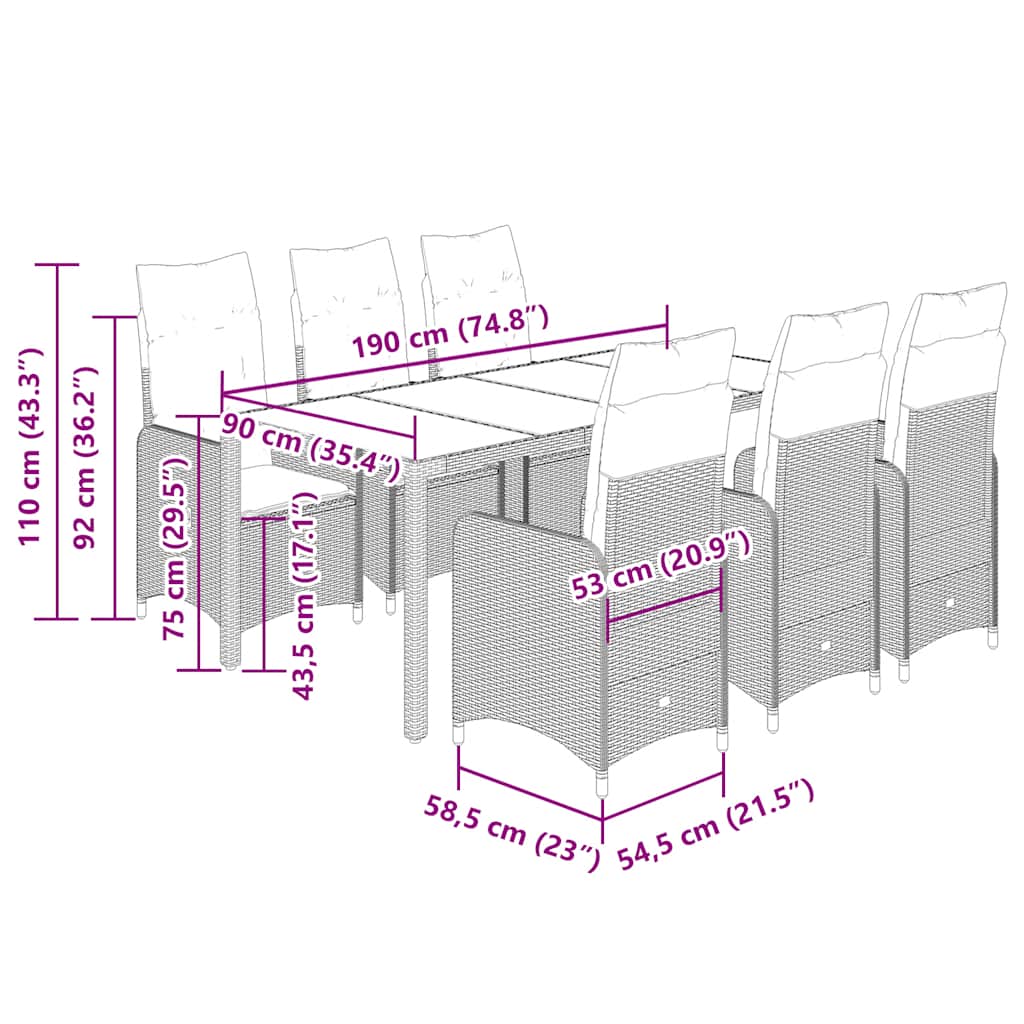 Set da Bistrò da Giardino 7 pz con Cuscini Beige in Polyrattan - homemem39