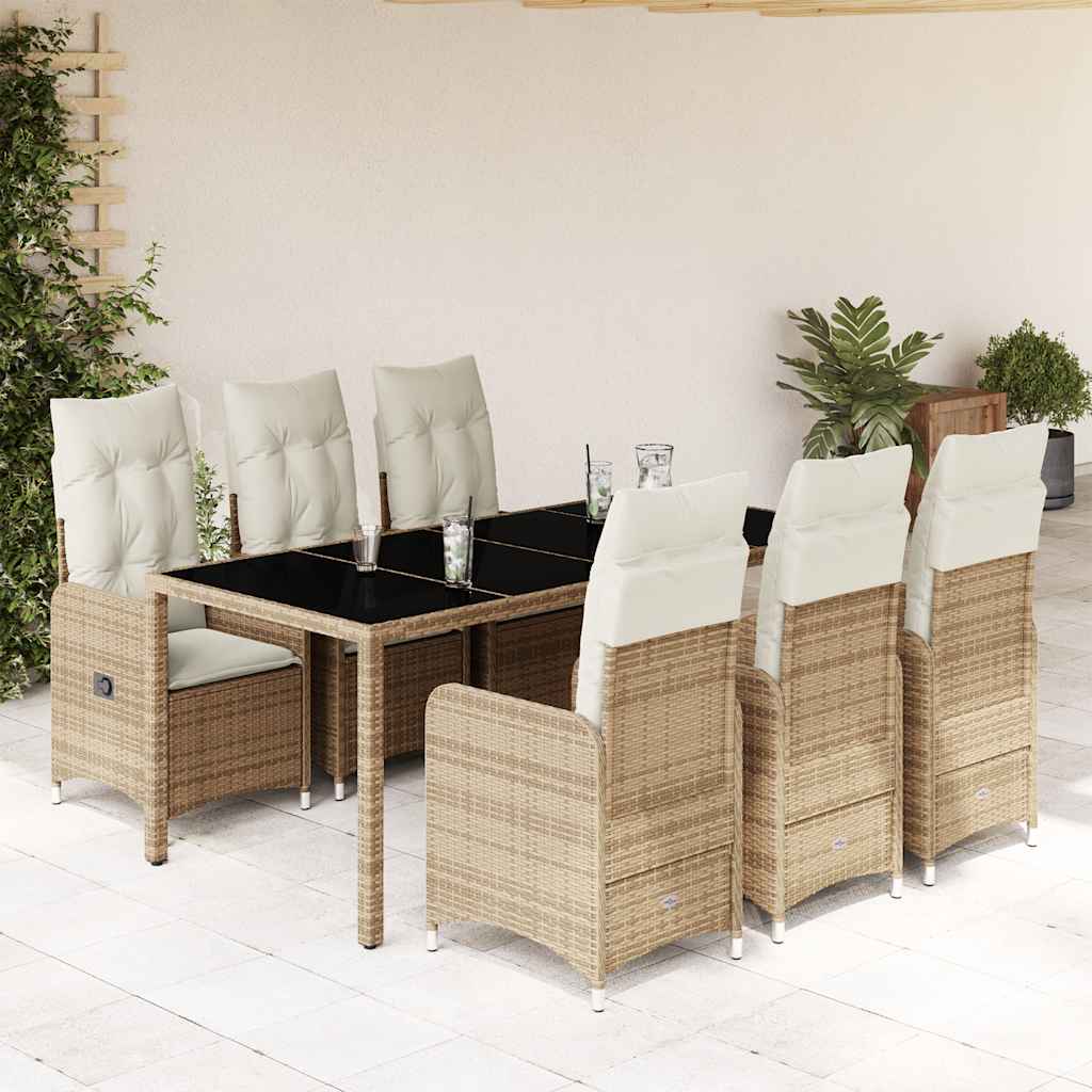 Set da Bistrò da Giardino 7 pz con Cuscini Beige in Polyrattan | homemem39
